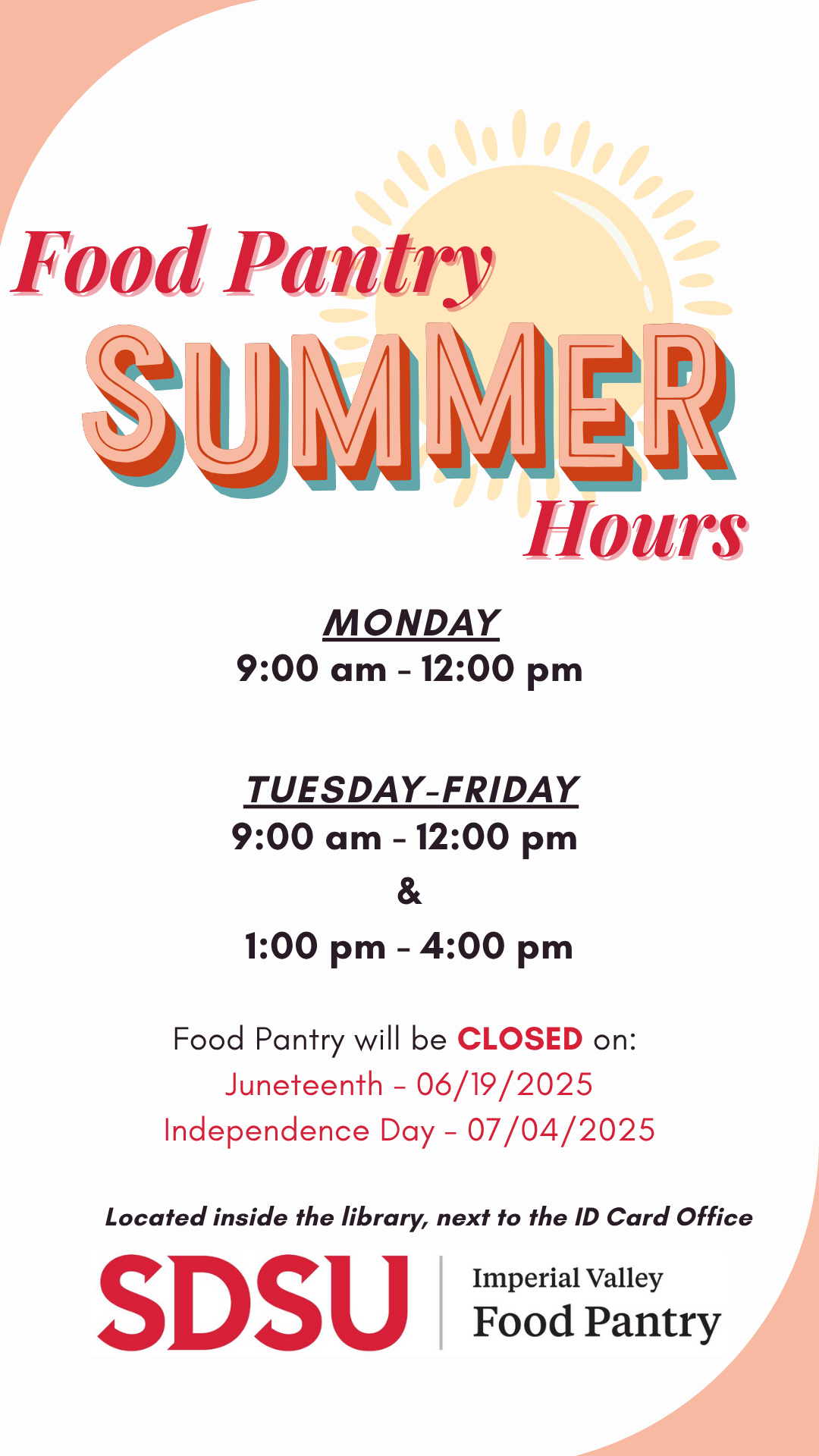Food Pantry Summer 2025 Hours of Operation