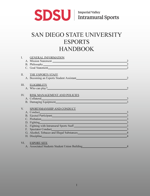 esports handbook table of contents