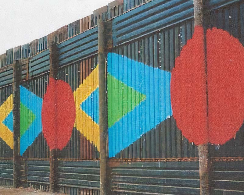 Border Metamorphosis Mural on U.S.-Mexico border in Calexico